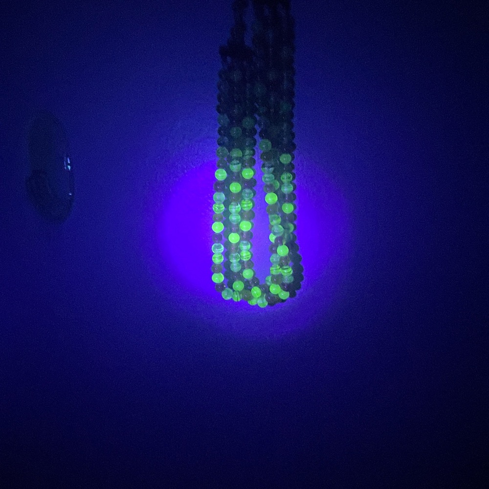 Three-strand uranium glass beaded necklace - - gorgeous!  Czechoslovakian